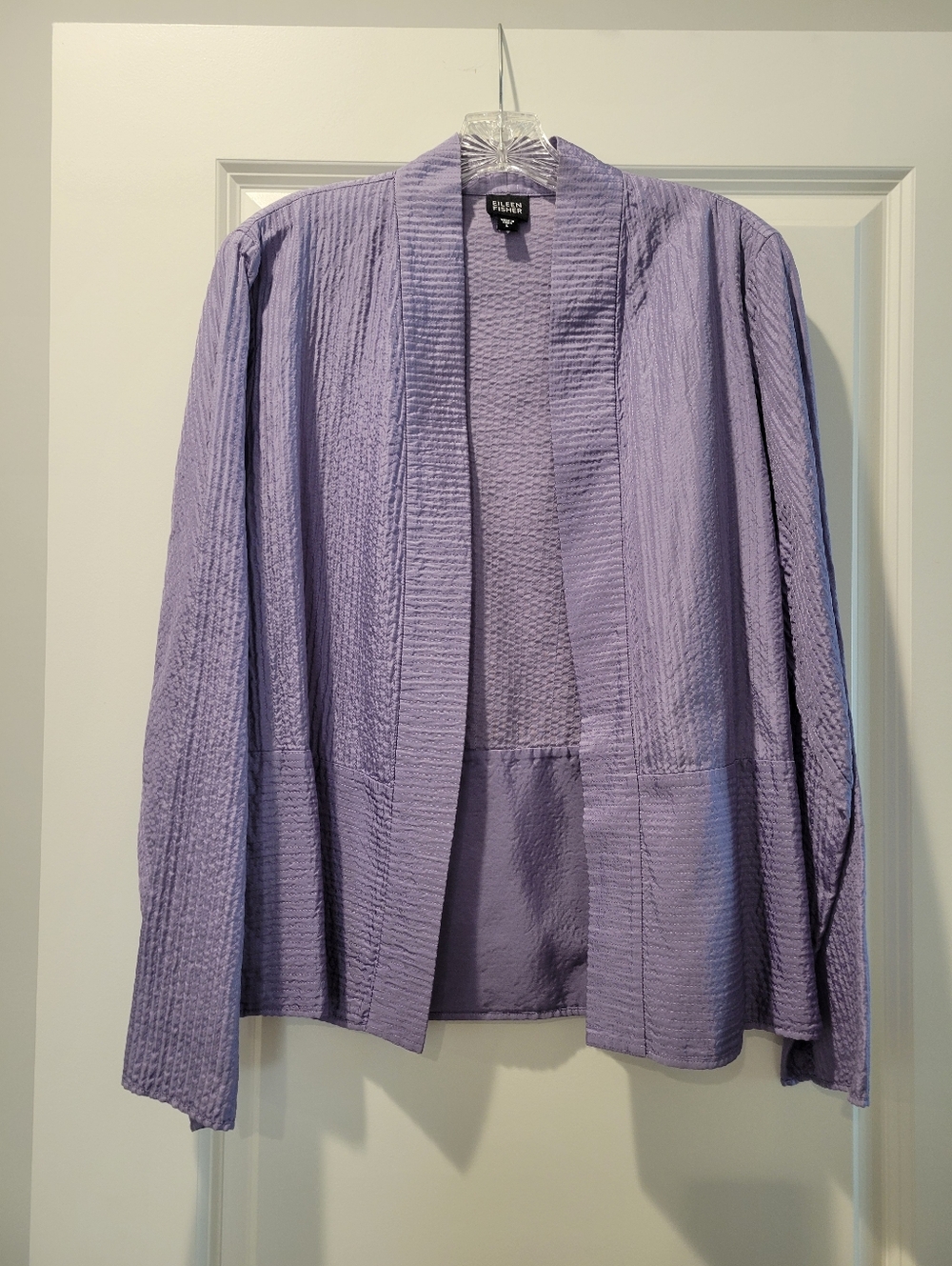 Eileen Fisher Silk Lavender Textured Open-Front Jacket Size L